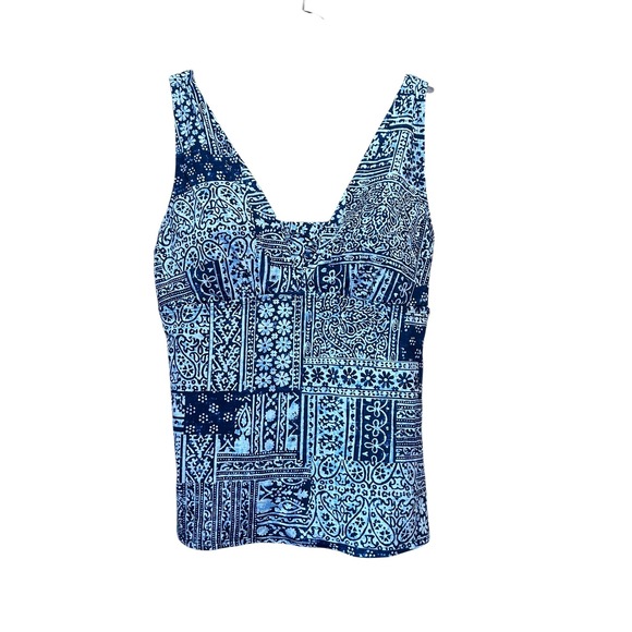 Lands End Tankini Swim Top Women's Size 14 Blue White Paisley Swimsuit - Picture 1 of 5